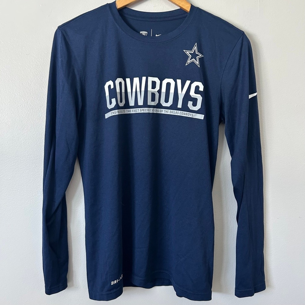 Nike‎ Dallas Cowboys Shirt Mens Small Navy Blue Dri-FIT Long Sleeve NFL Training
